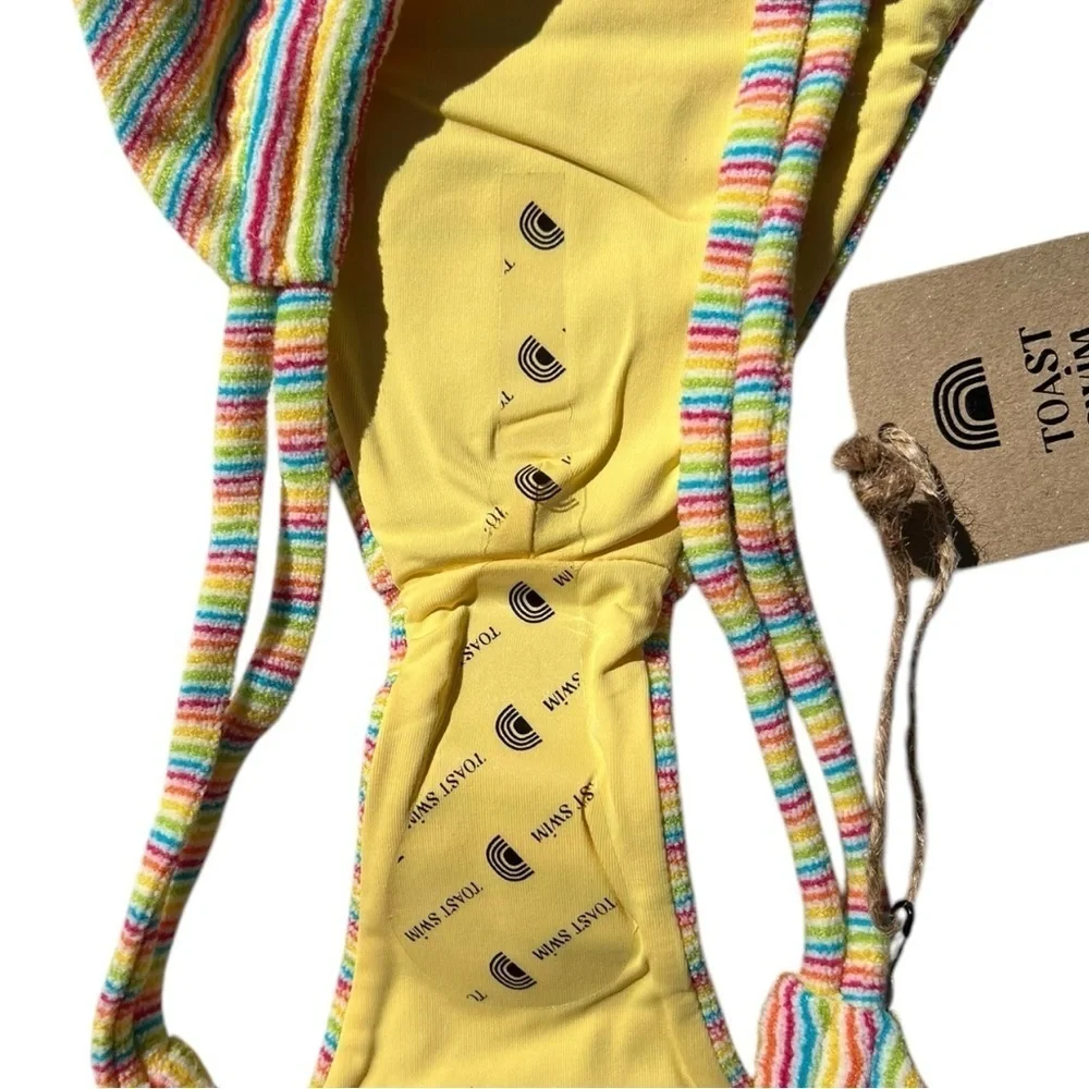 🌻NEW w.tag Free People x Toast Tunnel Rib Bikini Bottom in Rainbow Print Size L